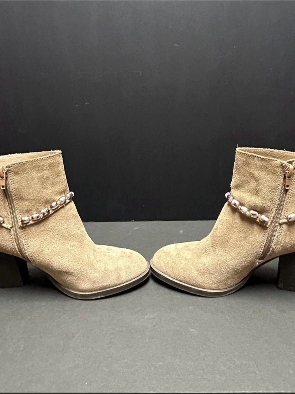Vintage Steve Madden Taupe Suede Beaded Ankle Booties